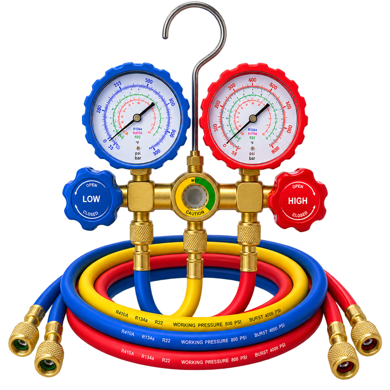 HVAC manifold gauges and hoses