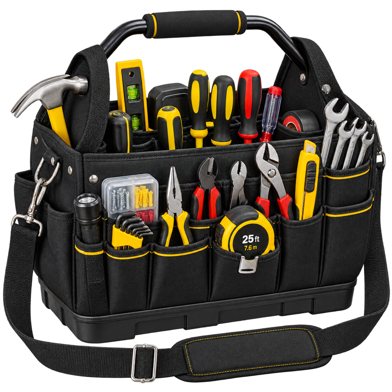 Maintenance tool bag filled with hand tools