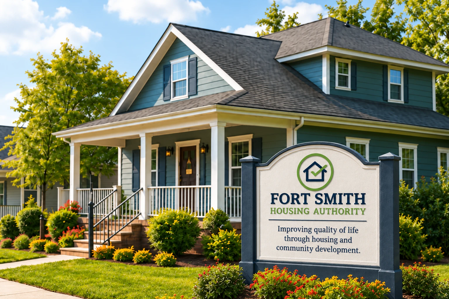 A home in a Fort Smith neighborhood with Fort Smith Housing Authority signage